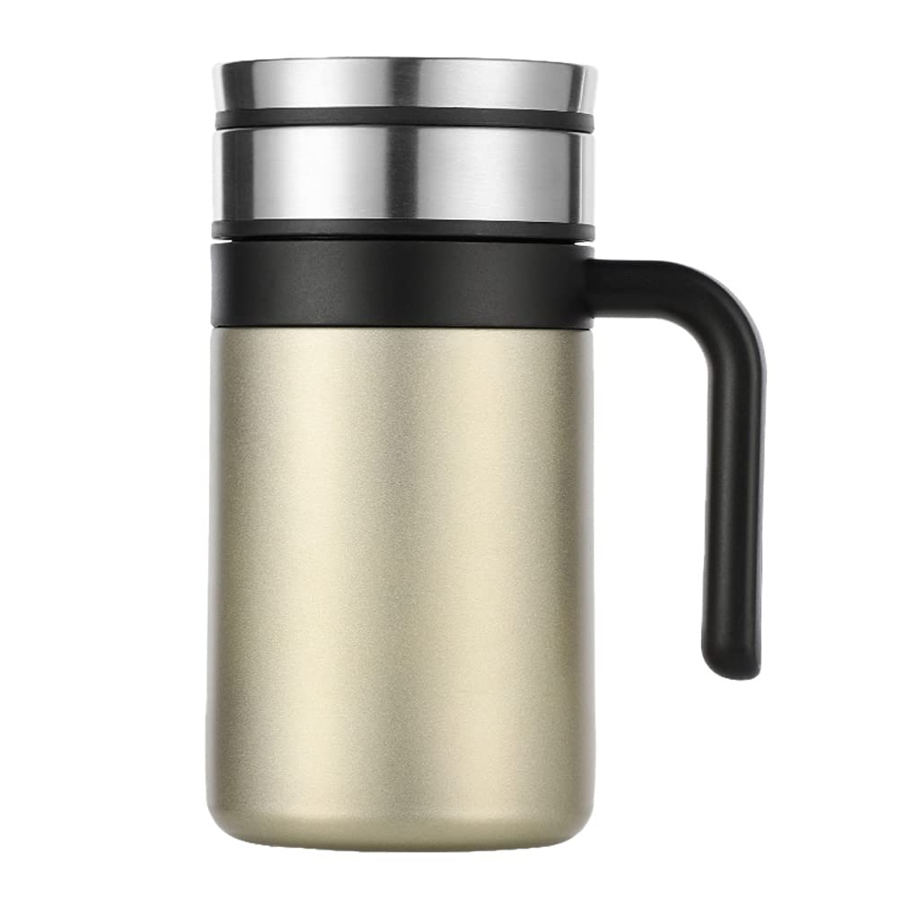 USHA SHRIRAM Insulated Stainless Steel Coffee Mug with Lid and Handle (420ml) | Leak - Proof | Insulated Mug for Coffee & Tea | Hot and Cold Tumbler | Coffee Mug with Lid for Home & Office (Gold)