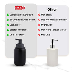 USHA SHRIRAM Soap Dispenser Bottle | Ceramic Soap & Lotion Dispenser Set | Kitchen Dish Soap Pump Dispenser Set | Hand Shower Washing Soap Dispenser (400ml - Design 3 - Black, Pack of 1)