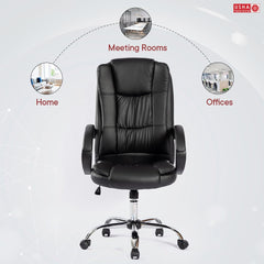 USHA SHRIRAM Black Ergonomically Designed Back Executive Office Chair | Lift Lock Tilt Mechanism | Class III Gas Lift | Conference Room Chair | Office Chair for Home | Leathereate Chair with Arm Rest