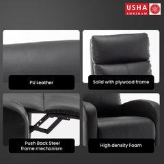USHA SHRIRAM PU Recliner Sofa | Manual Recliner | Extra Comfortable | Recliner Sofa 1 Seater | Recliner Chair | Single Seater Sofa Chair | Rocking Recliner Chair | Relaxing Sofa Chair | Black