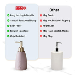 USHA SHRIRAM 320ml Soap Dispenser Bottle | Ceramic Soap & Lotion Dispenser Set | Kitchen Dish Soap Pump Dispenser Set | Hand Shower Washing Soap Dispenser (Design 1 - Pink, Pack of 4)