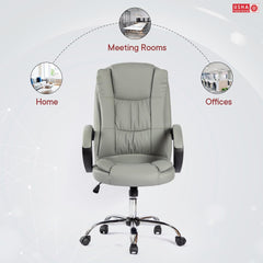 USHA SHRIRAM Grey Ergonomically Designed Back Executive Office Chair | Lift Lock Tilt Mechanism | Class III Gas Lift | Conference Room Chair | Office Chair for Home | Leathereate Chair with Arm Rest