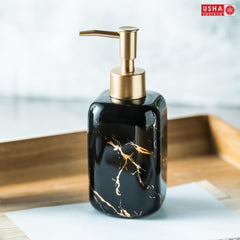 USHA SHRIRAM 300ml Soap Dispenser Bottle | Ceramic Soap & Lotion Dispenser Set | Kitchen Dish Soap Pump Dispenser Set | Hand Shower Washing Soap Dispenser (Design 2 - Black, Pack of 4)