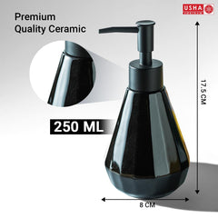 USHA SHRIRAM Soap Dispenser | Ceramic Soap & Lotion Dispenser Set | Kitchen Dish Soap Pump Dispenser Set | Hand Shower Washing Soap Dispenser for Kitchen Sink & Bathroom (250 ml, Black, 2)
