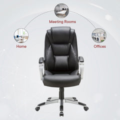 USHA SHRIRAM Black Ergonomically Designed Back Executive Office Chair | Lift Lock Tilt Mechanism | Class III Gas Lift | Conference Room Chair | Office Chair for Home | Leathereate Chair with Arm Rest