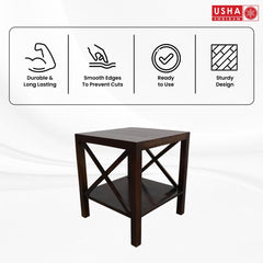 USHA SHRIRAM Wooden Side Table (Honey Finish) | Sheesham Table with Shelf Storage | Termite & Water Resistant | Durable & Sturdy | Side Table for Living Room | Coffee Table | 50x50x56 cm