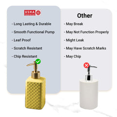 USHA SHRIRAM 350ml Soap Dispenser Bottle | Ceramic Soap & Lotion Dispenser Set | Kitchen Dish Soap Pump Dispenser Set | Hand Shower Washing Soap Dispenser (Deisgn 3 - Yellow, Pack of 1)