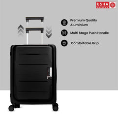 USHA SHRIRAM Cabin Bag (20 Inch - 55Cm) Collapsible Luggage Bag Polypropylene Shell Black Suitcase For Travel 360 Degree Spinner Wheel & Lock Foldable Trolley Bag For Travel