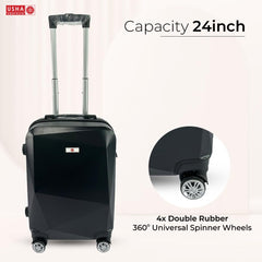 USHA SHRIRAM ABS (Check-in Bag) 24 inch Luggage Bag (65cm) |Trolley Suitcase for Travel | Travel Luggage for Men Women |360 Degree Wheel | Travel Bags for Luggage Trolley Carry On Suitcase (Black)