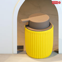 USHA SHRIRAM 320ml Soap Dispenser Bottle | Ceramic Soap & Lotion Dispenser Set | Kitchen Dish Soap Pump Dispenser Set | Hand Shower Washing Soap Dispenser (Design 2 - Yellow, Pack of 1)