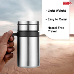 USHA SHRIRAM Insulated Stainless Steel Coffee Mug with Lid and Handle (420ml) | Leak - Proof | Insulated Mug for Coffee & Tea | Hot and Cold Tumbler | Coffee Mug with Lid for Home & Office (Silver)