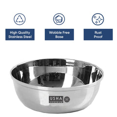 USHA SHRIRAM Stainless Steel Plate Bowl Set (12Pcs)| Blunt Edges, Deep Base | Glossy Finish, Durable, Easy to Clean &Stackable | Steel Plates Katori Set for Lunch, Breakfast, Dinner