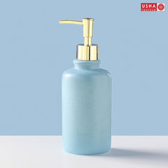 USHA SHRIRAM 400ml Soap Dispenser Bottle | Ceramic Soap & Lotion Dispenser Set | Kitchen Dish Soap Pump Dispenser Set | Hand Shower Washing Soap Dispenser for Kitchen Sink (Pack of 1, Blue)