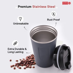 USHA SHRIRAM Insulated Stainless Steel Coffee Mug with Lid (510ml) | Leak - Proof | Double Wall Insulated Mug for Coffee & Tea | Hot and Cold Tumbler | Coffee Mug with Lid for Home & Office (Blue)