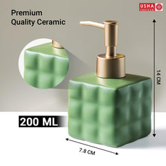 USHA SHRIRAM Soap Dispenser | Ceramic Soap & Lotion Dispenser Set | Kitchen Dish Soap Pump Dispenser Set | Hand Shower Washing Soap Dispenser for Kitchen Sink & Bathroom (220 ml, Green, 4)