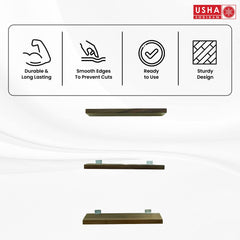USHA SHRIRAM Wall Mounted Shelf | Shelf for Living Room Decor | Wooden Shelf for Wall | Durable & Sturdy Sheesham Wood | 3 Piece | Home Decor