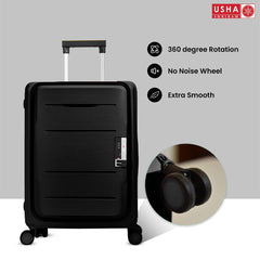 USHA SHRIRAM Check-in Bag (24 inch - 65cm) Collapsible Luggage Bag | Black | Suitcase for Travel | 360 Degree Wheel & Lock | Foldable Trolley Bag for Travel