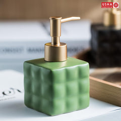 USHA SHRIRAM Soap Dispenser | Ceramic Soap & Lotion Dispenser Set | Kitchen Dish Soap Pump Dispenser Set | Hand Shower Washing Soap Dispenser for Kitchen Sink & Bathroom (220 ml, Green, 4)