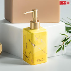 USHA SHRIRAM 320ml Soap Dispenser Bottle | Ceramic Soap & Lotion Dispenser Set | Kitchen Dish Soap Pump Dispenser Set | Hand Shower Washing Soap Dispenser (Design 3 - Yellow, Pack of 4)