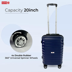 USHA SHRIRAM Polypropylene (Cabin Bag) 20 inch Luggage Bag (55cm)|Trolley Suitcase for Travel | Travel Luggage for Men Women |360 Wheel | Travel Bags for Luggage Trolley | Carry On Suitcase (Blue)