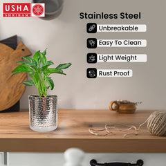 USHA SHRIRAM Stainless Steel Flower Pot | Tower Planter | Rust Resistant | Home Décor | Sustainable | Planter for Office, Living Room | Indoor Plants (1.5L)
