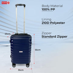 USHA SHRIRAM Polypropylene (Cabin Bag) 20 inch Luggage Bag (55cm)|Trolley Suitcase for Travel | Travel Luggage for Men Women |360 Wheel | Travel Bags for Luggage Trolley | Carry On Suitcase (Blue)