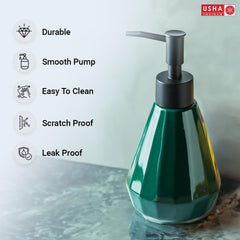 USHA SHRIRAM Soap Dispenser | Ceramic Soap & Lotion Dispenser Set | Kitchen Dish Soap Pump Dispenser Set | Hand Shower Washing Soap Dispenser for Kitchen Sink & Bathroom (250 ml, Green, 2)