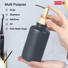USHA SHRIRAM 400ml Soap Dispenser Bottle | Ceramic Soap & Lotion Dispenser Set | Kitchen Dish Soap Pump Dispenser Set | Hand Shower Washing Soap Dispenser for Kitchen Sink (Pack of 1, Black)