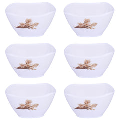 USHA SHRIRAM Melamine (220ml) Square Veg Bowl Set |Fibre Plastic Snack Dessert Vegetable Bowl | Heat Resistant| Durable Shatter Resistant| Light Weight| BPA Free (White Rose, 6 Pcs)