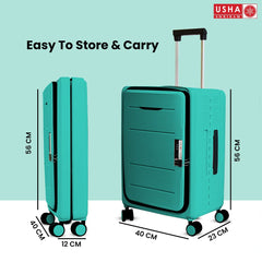 USHA SHRIRAM Cabin Bag (20 inch - 55cm) Collapsible Luggage Bag | Polypropylene Shell | Light Mint | Suitcase for Travel | 360 Degree Wheel & Lock | Foldable Trolley Bag for Travel