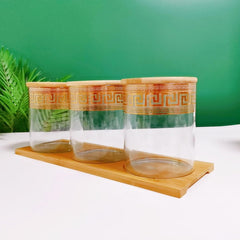USHA SHRIRAM Borosilicate Food Container With Lid Bamboo Lid (850ml- 3Pcs) Borosilicate Glass Container For Kitchen Storage Box | Microwave Safe | Glass Kitchen Organiser Container | Spice Box