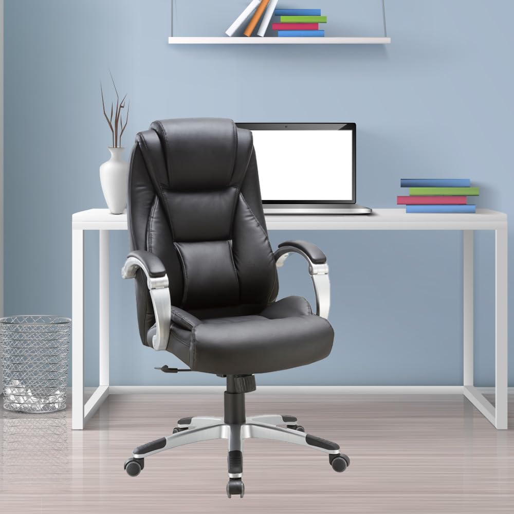 USHA SHRIRAM Black Ergonomically Designed Back Executive Office Chair | Lift Lock Tilt Mechanism | Class III Gas Lift | Conference Room Chair | Office Chair for Home | Leathereate Chair with Arm Rest