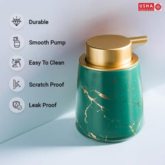 USHA SHRIRAM Soap Dispenser Bottle | Ceramic Soap & Lotion Dispenser Set | Kitchen Dish Soap Pump Dispenser Set | Hand Shower Washing Soap Dispenser (400ml - Design 4 - Green, Pack of 2)