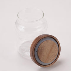 USHA SHRIRAM Borosilicate Containers With Wooden Lid (550ml - 2Pcs) | Glass Container Jar For Kitchen Storage | Microwave Safe | Kitchen Containers Box With Air Tight Lid | Kitchen Organisers