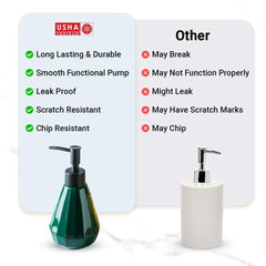 USHA SHRIRAM Soap Dispenser | Ceramic Soap & Lotion Dispenser Set | Kitchen Dish Soap Pump Dispenser Set | Hand Shower Washing Soap Dispenser for Kitchen Sink & Bathroom (250 ml, Green, 2)