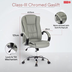 USHA SHRIRAM Grey Ergonomically Designed Back Executive Office Chair | Lift Lock Tilt Mechanism | Class III Gas Lift | Conference Room Chair | Office Chair for Home | Leathereate Chair with Arm Rest