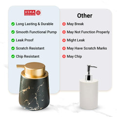 USHA SHRIRAM Soap Dispenser Bottle | Ceramic Soap & Lotion Dispenser Set | Kitchen Dish Soap Pump Dispenser Set | Hand Shower Washing Soap Dispenser (400ml - Design 4 - Black, Pack of 4)