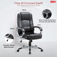 USHA SHRIRAM Black Ergonomically Designed Back Executive Office Chair | Lift Lock Tilt Mechanism | Class III Gas Lift | Conference Room Chair | Office Chair for Home | Leathereate Chair with Arm Rest