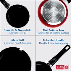USHA SHRIRAM Triply Stainless Steel Frying Pan with Lid (22cm, 1.5L) | Stove & Induction Cookware | Heat Surround Cooking | Easy Grip Handles | Stainless Steel Fry Pan with Lid