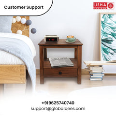 USHA SHRIRAM Wooden Side Table with Storage | Bed Side Table | Coffee Table | Durable & Sturdy Sheesham Wood | Side Table for Living Room |50x46x53 cm