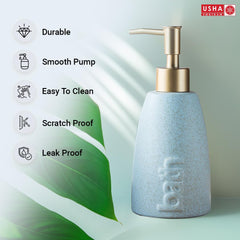 USHA SHRIRAM 320ml Soap Dispenser Bottle | Ceramic Soap & Lotion Dispenser Set | Kitchen Dish Soap Pump Dispenser Set | Hand Shower Washing Soap Dispenser (Design 1 - Blue, Pack of 1)