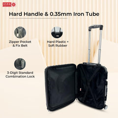 USHA SHRIRAM ABS (Cabin Bag) 20 inch Black Luggage Bag (55cm)|Trolley Suitcase For Travel | Travel Luggage for Men Women |360 Degree Wheel | Travel Bags For Luggage Trolley | Carry On Suitcase (Black)