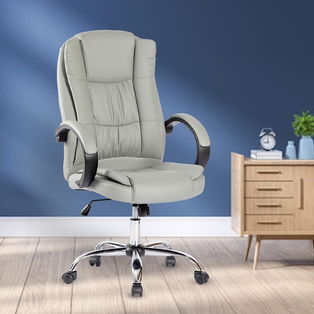 USHA SHRIRAM Grey Ergonomically Designed Back Executive Office Chair | Lift Lock Tilt Mechanism | Class III Gas Lift | Conference Room Chair | Office Chair for Home | Leathereate Chair with Arm Rest