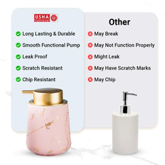 USHA SHRIRAM Soap Dispenser Bottle | Ceramic Soap & Lotion Dispenser Set | Kitchen Dish Soap Pump Dispenser Set | Hand Shower Washing Soap Dispenser (400ml - Design 4 - Pink, Pack of 4)