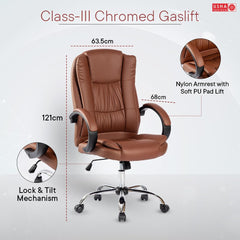 USHA SHRIRAM Brown Ergonomically Designed Back Executive Office Chair | Lift Lock Tilt Mechanism | Class III Gas Lift | Conference Room Chair | Office Chair for Home | Leathereate Chair with Arm Rest