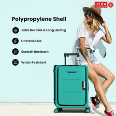 USHA SHRIRAM Check-In Bag (24 inch - 65cm) Collapsible Luggage Bag| Polypropylene Shell | Light mint| Suitcase For Travel | 360 Degree Wheel | Foldable Trolley Bag For Travel | Medium Size Trolley Bag