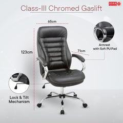 USHA SHRIRAM Black Ergonomically Designed Back Executive Office Chair | Lift Lock Tilt Mechanism | Class III Gas Lift | Conference Room Chair | Office Chair for Home | Leathereate Chair with Arm Rest