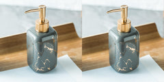 USHA SHRIRAM 300ml Soap Dispenser Bottle | Ceramic Soap & Lotion Dispenser Set | Kitchen Dish Soap Pump Dispenser Set | Hand Shower Washing Soap Dispenser (Design 3 - Grey, Pack of 2)