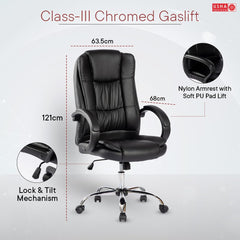 USHA SHRIRAM Black Ergonomically Designed Back Executive Office Chair | Lift Lock Tilt Mechanism | Class III Gas Lift | Conference Room Chair | Office Chair for Home | Leathereate Chair with Arm Rest