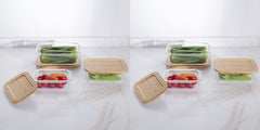 USHA SHRIRAM Borosilicate Food Container Bamboo lid|Borsilicate Glass Container For Kitchen Storage | Microwave Safe | Glass Container With Wooden Airtight Lid (6 Pcs - 370ml, 640ml, 1050ml)